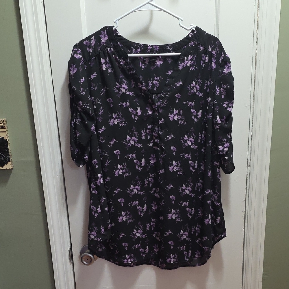 Torrid Black and Lavender Floral Top